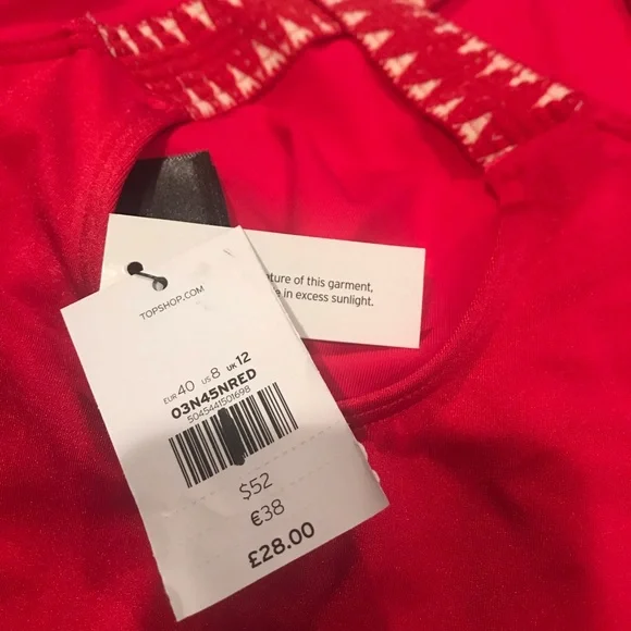 1 Left! TOPSHOP red zebra stripe crossback swimsuit - Picture 6 of 8